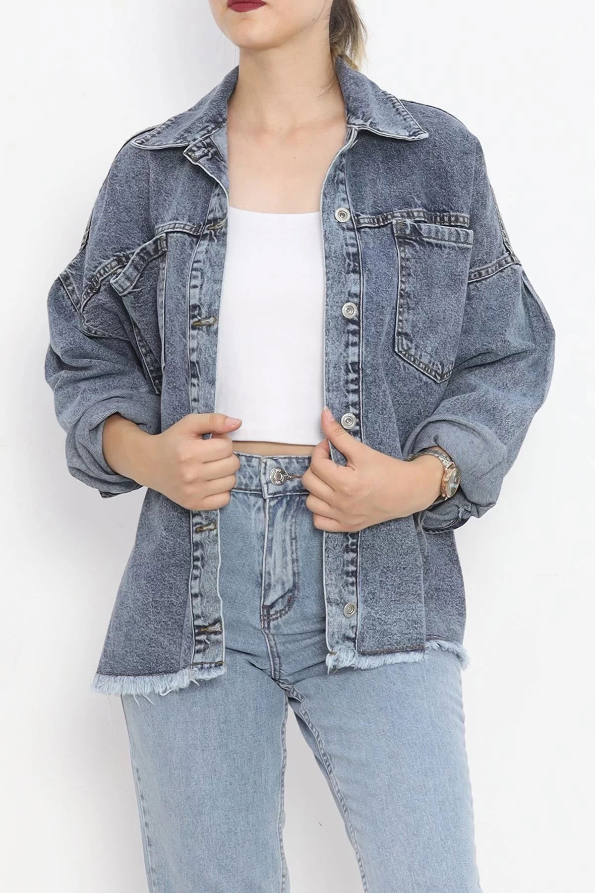 Jeans Jacket with Front Pocket Dark Blue - 16698.1778.