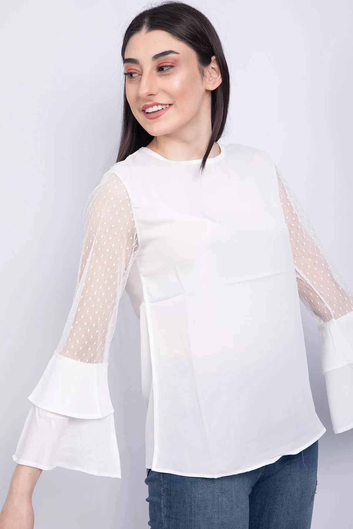 Crew Neck Blouse Ecru - P-018626