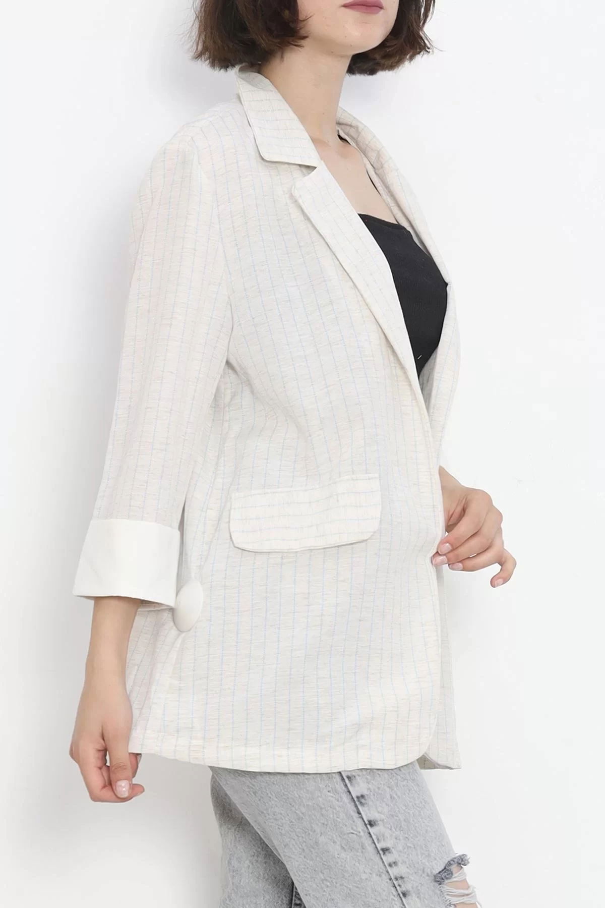 Striped Linen Jacket Stone Blue - 1023.1247.