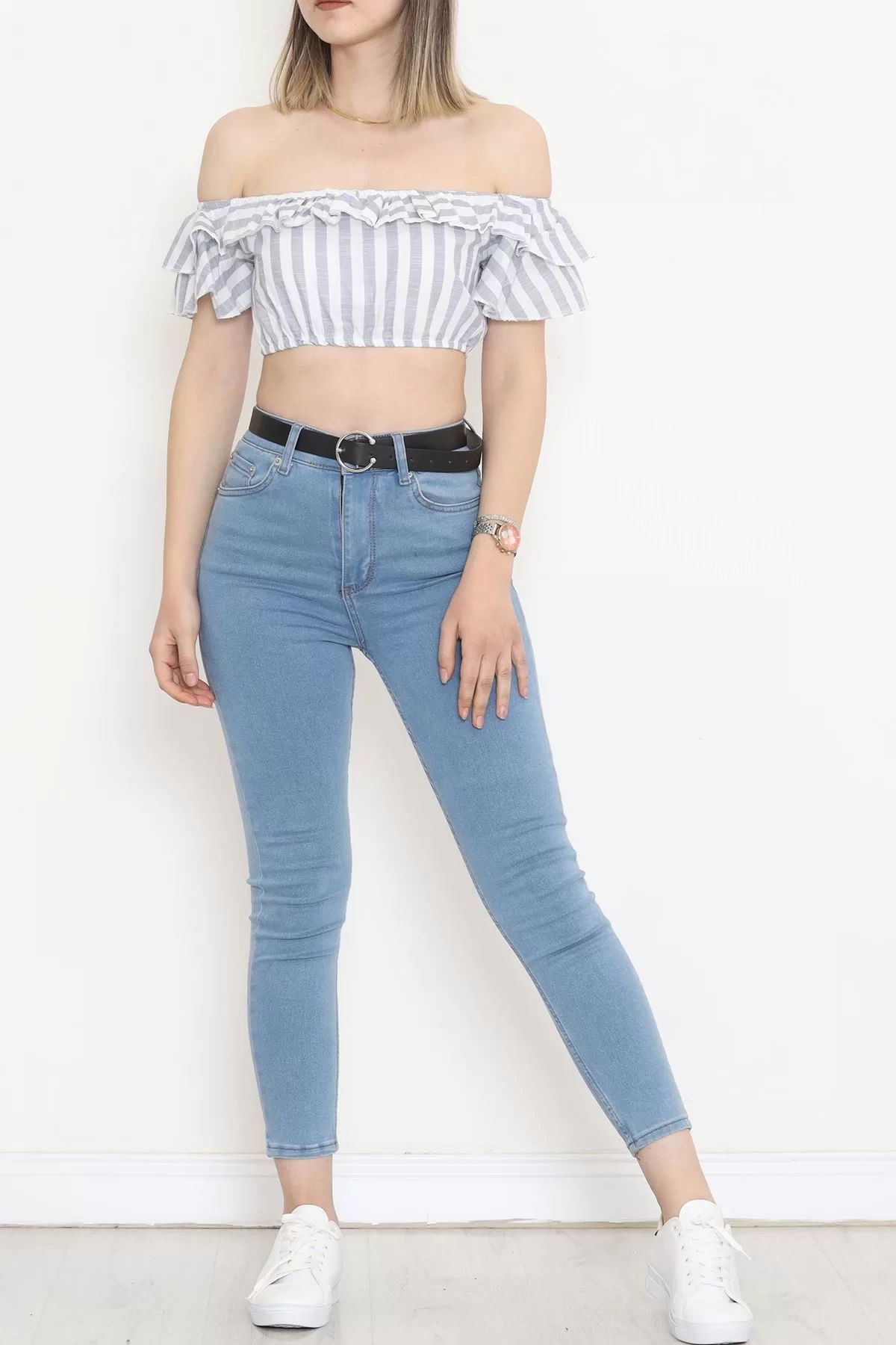 Striped Crop Blouse White-smoked - 18426.631.