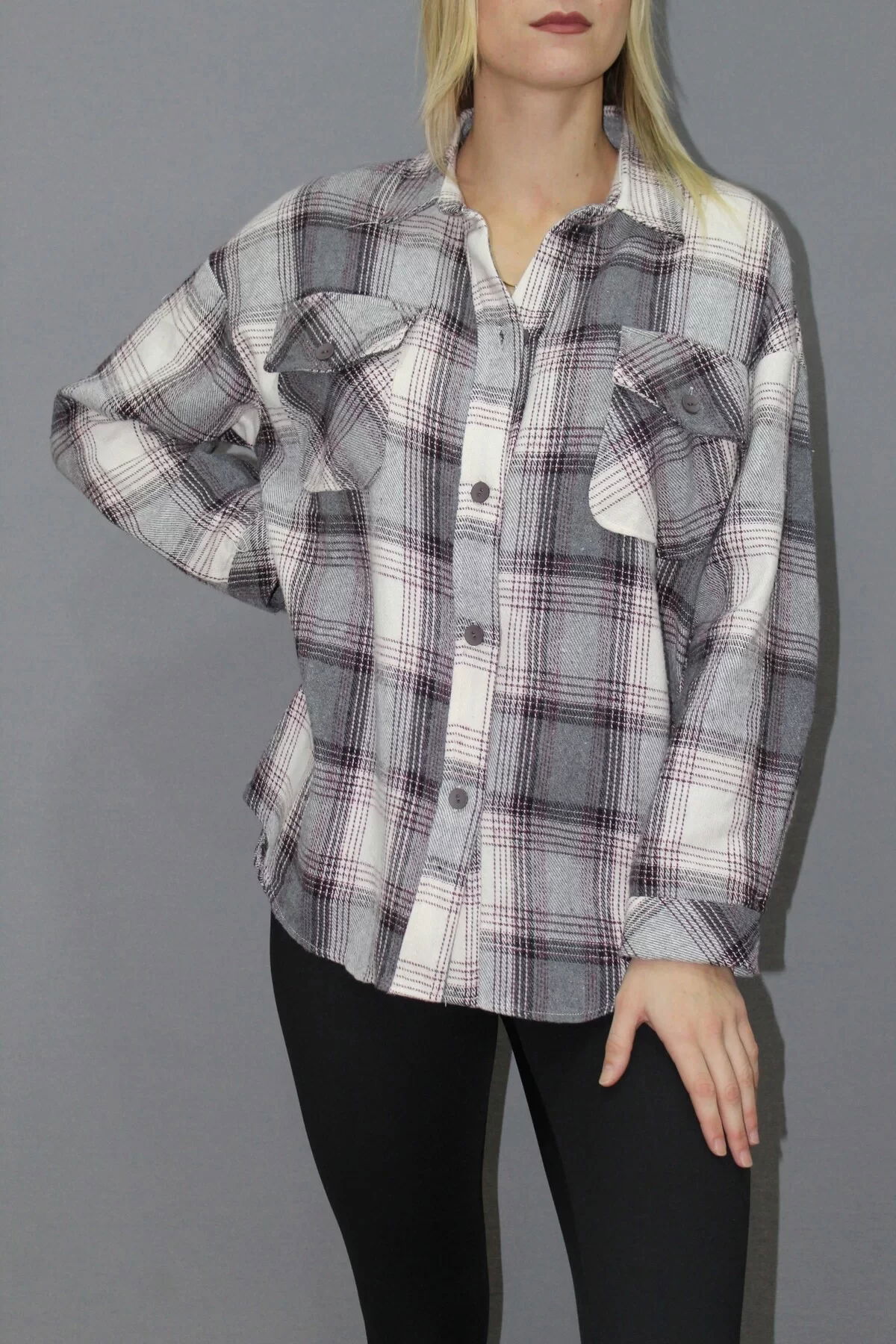 Oversize Plaid Shirt Gray - 4686.140