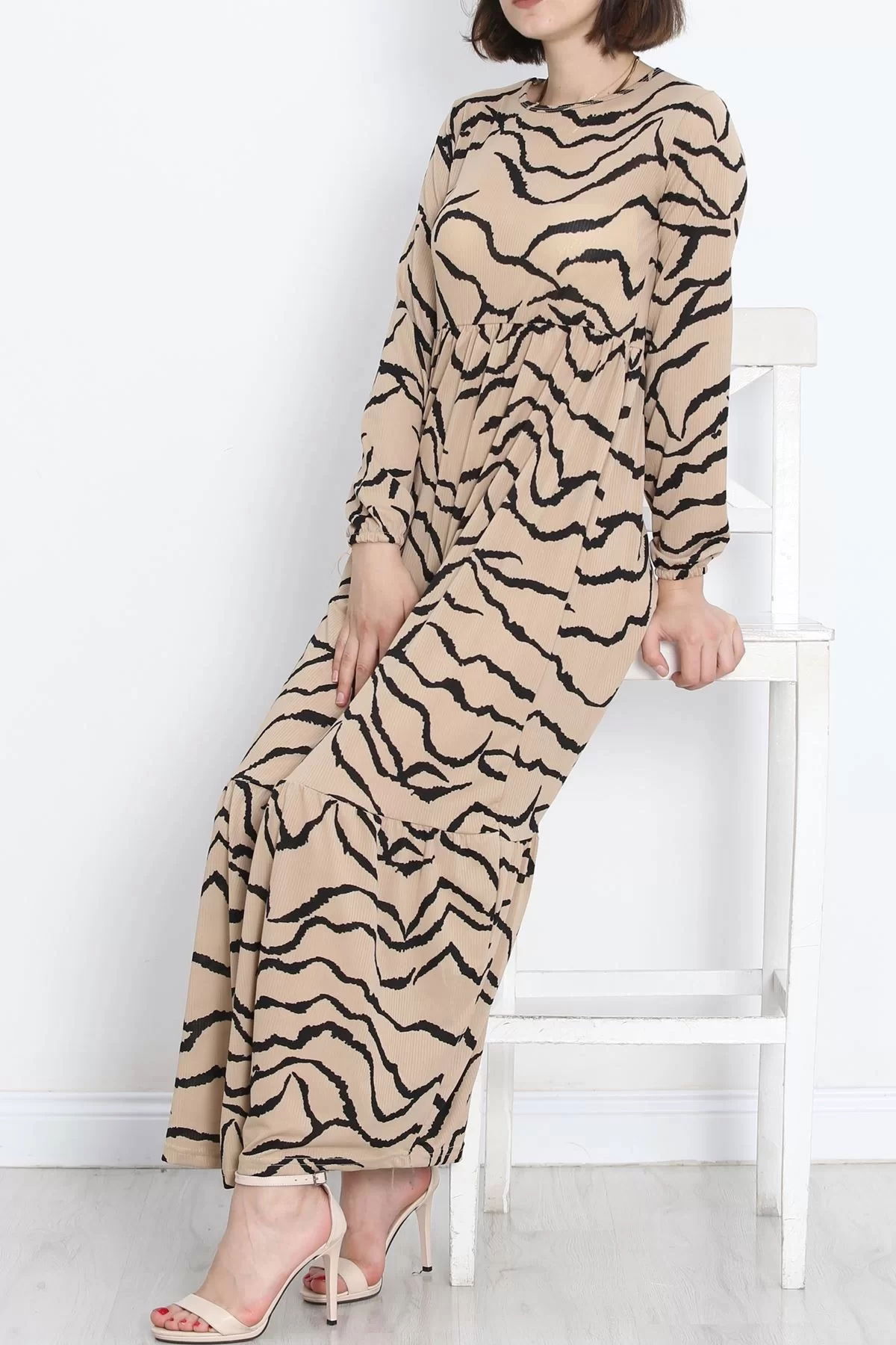 Patterned Lycra Knitted Dress Mink - 20390.1778.