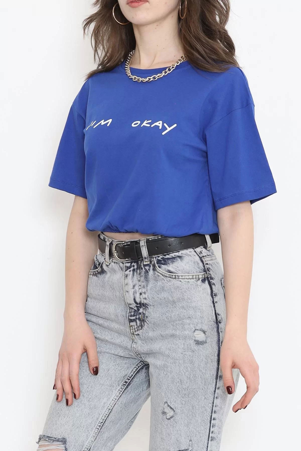 Crop T-shirt with elastic waist - Saks - 16550.1567.