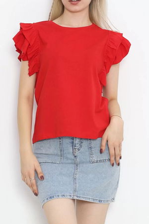 Ruffle Sleeve T-Shirt Red - 15876.1567.