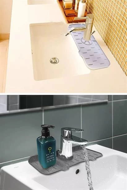 Silicone Flexible Matte Faucet Handle Drip Catcher Shelf Kitchen Counter Splash Guard For Tufeyo Sink