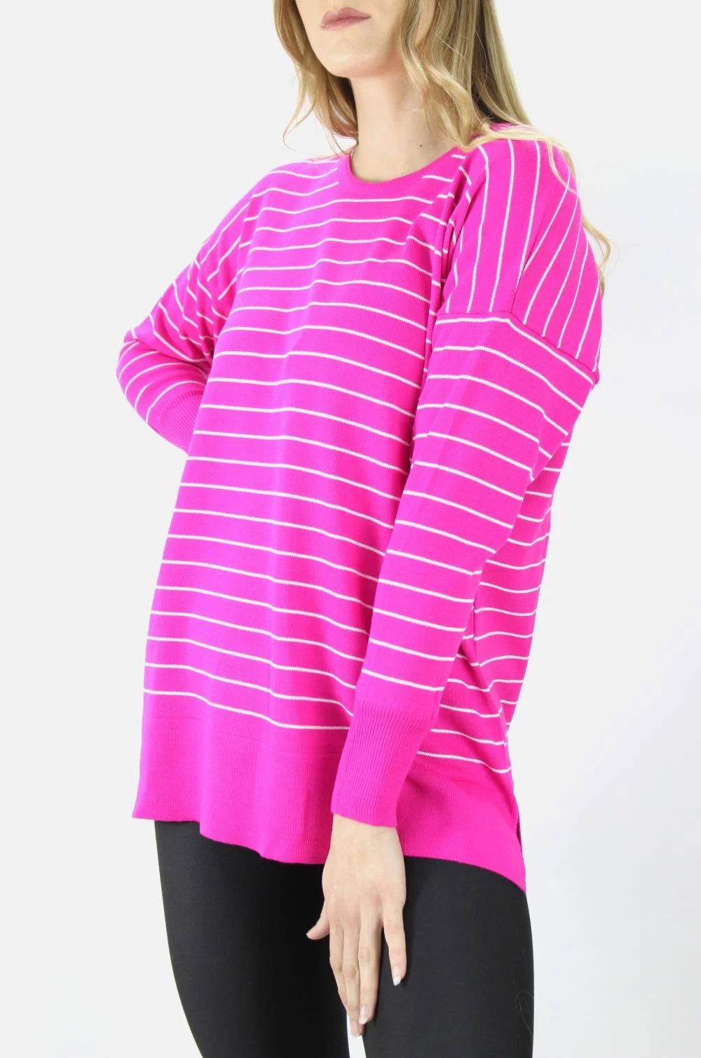 Striped Crew-Neck Sweater Fuchsia - Dl1663.01