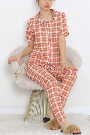 Buttoned Pajama Set Salmon-Brown - 18948.1567.