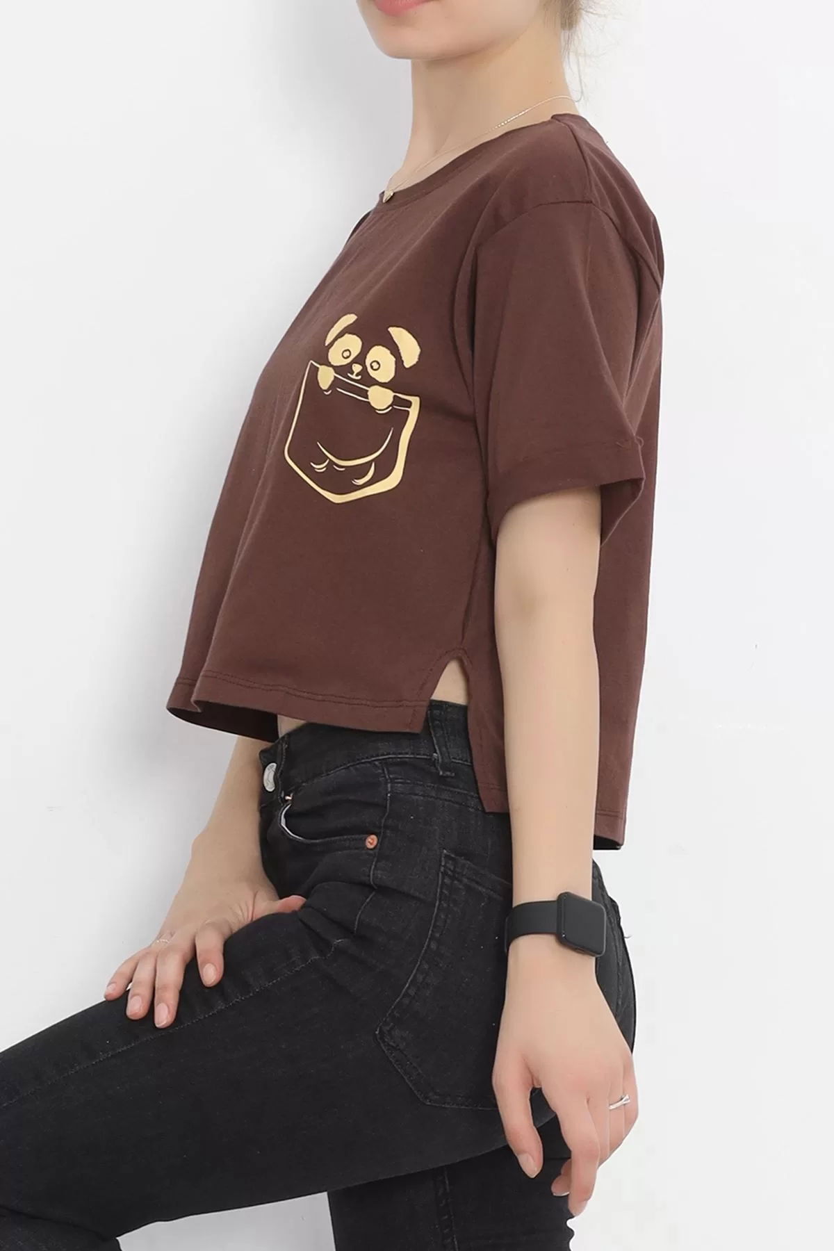 Printed Crop T-shirt Coffee - 16487.1567.