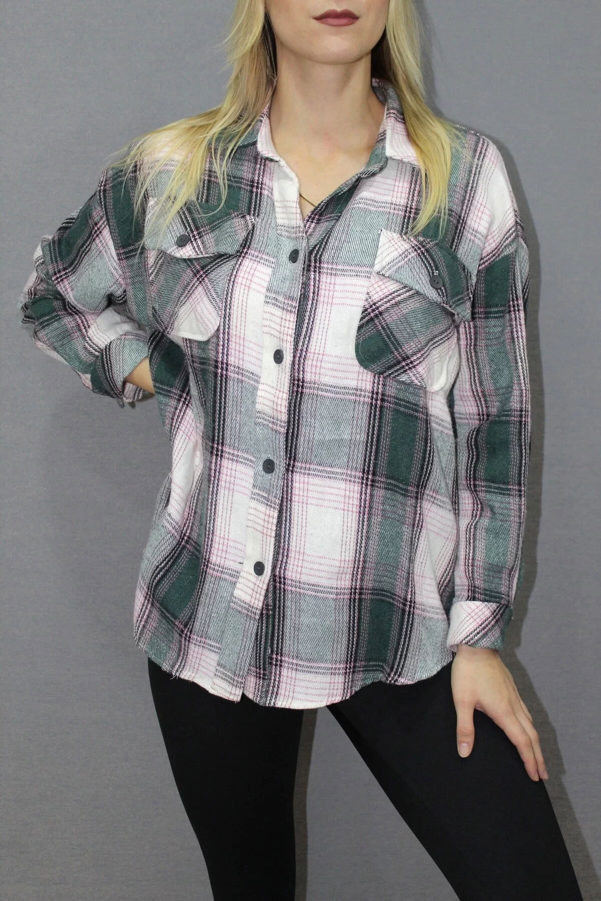 Oversized Plaid Shirt Green - 4686.140