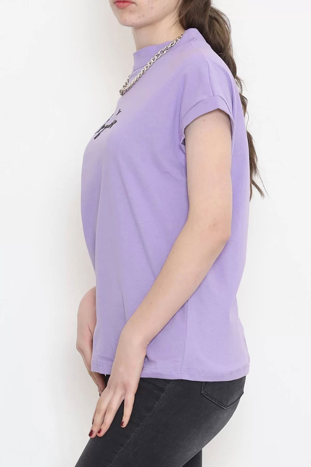 Single Jersey Printed Half Collar T-Shirt Lilac - 4114.1567.