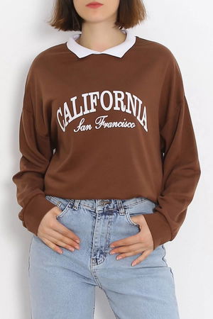 Polo Collar Printed Sweat Coffee - 20410.1778.