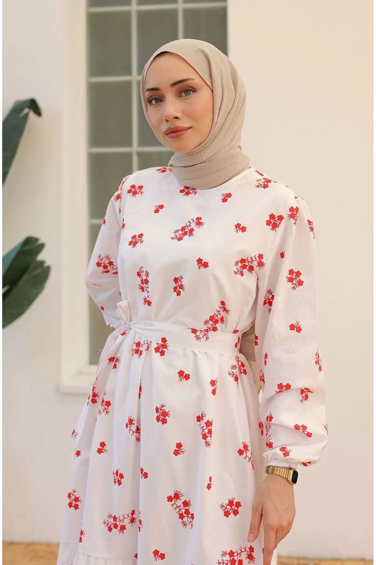 Patterned Dress White-Red - 10067.1778.