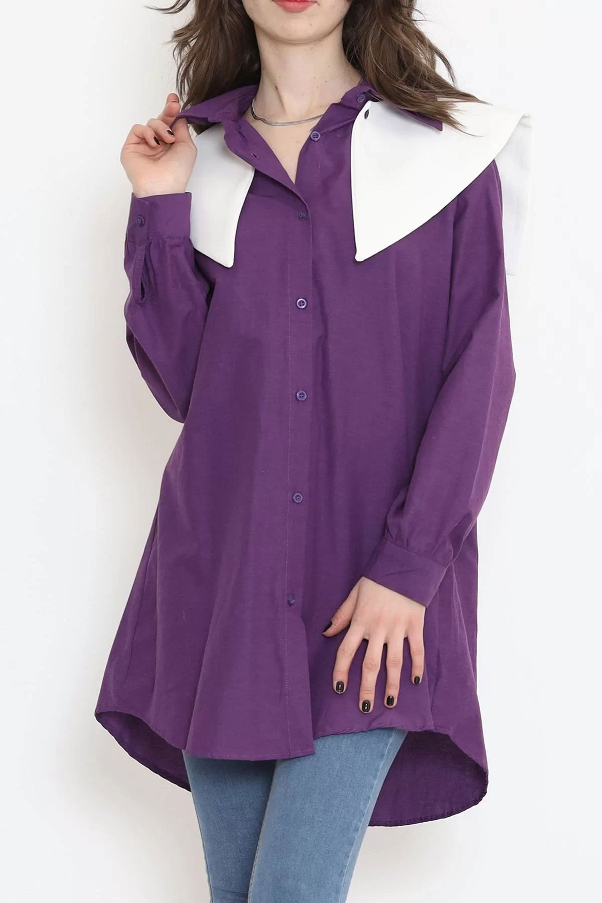 Wide Collar Poplin Shirt Purple - 16718.255.