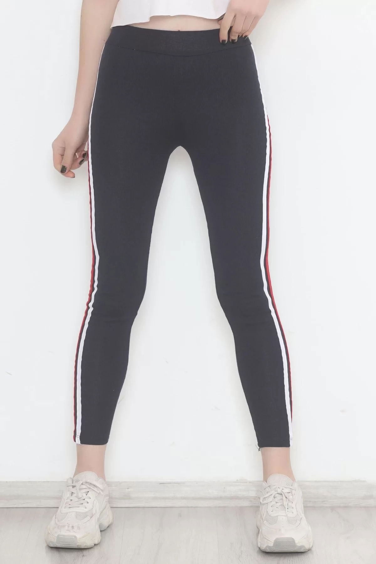 Double Stripe Ribbed Leggings Navy Red - 9948.1567.