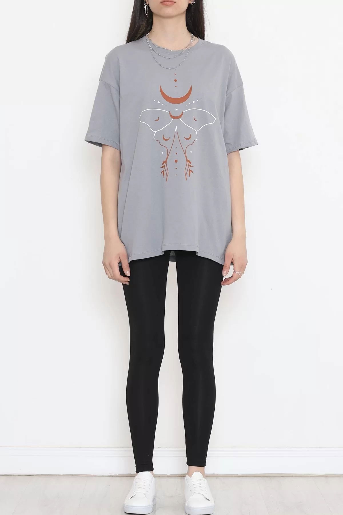 Printed Crew Neck T-Shirt Gray - 16498.1567.