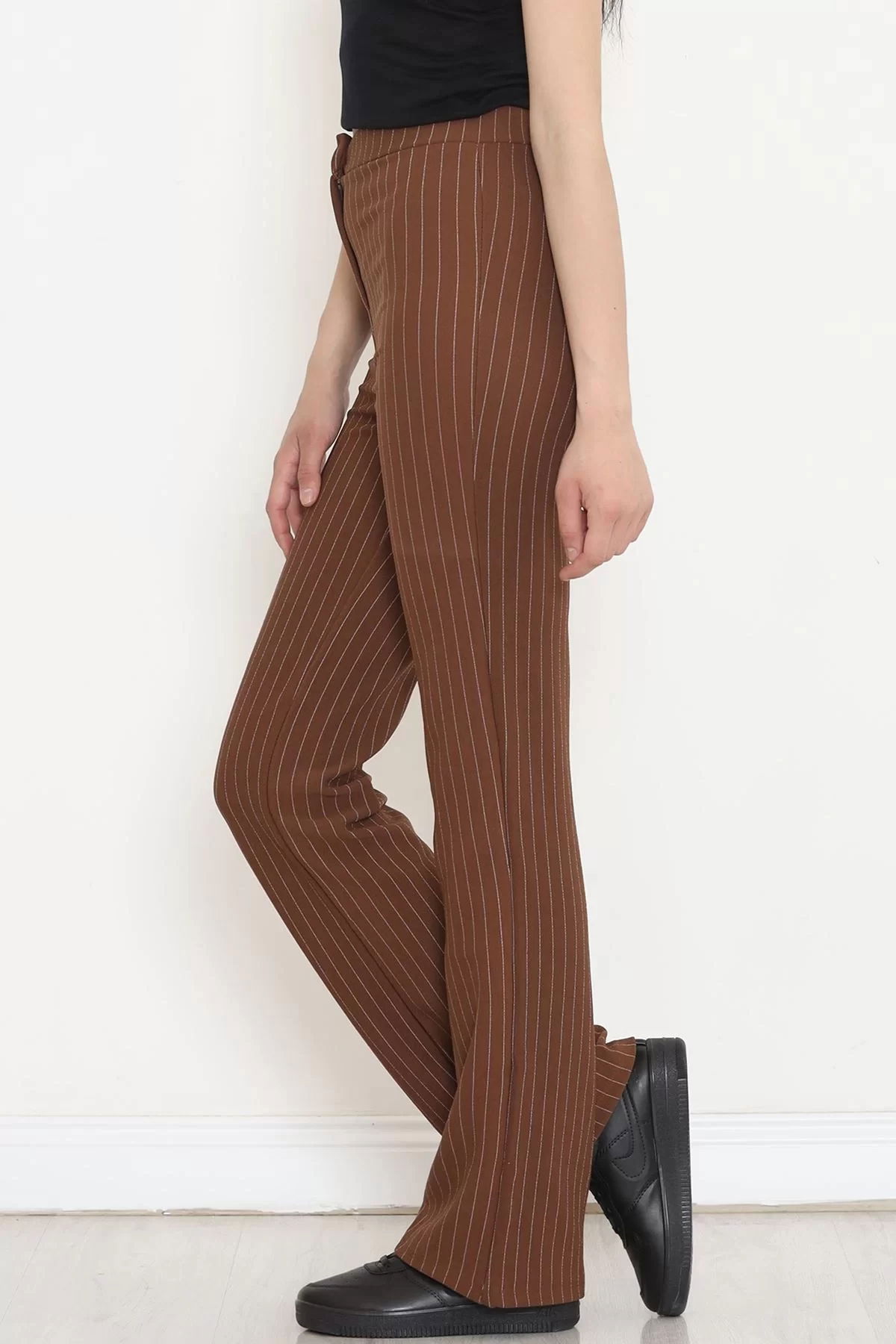 Striped Lycra Fabric Pants Brown - 549.1247.