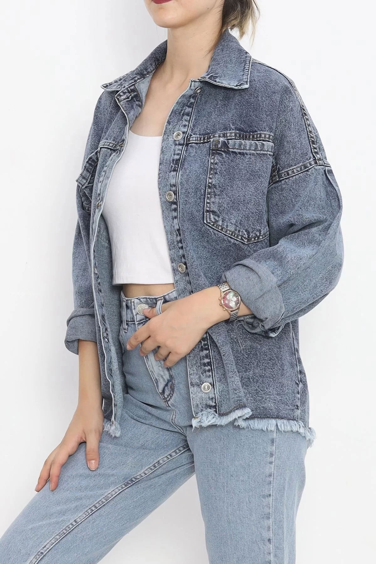 Jeans Jacket with Front Pocket Dark Blue - 16698.1778.