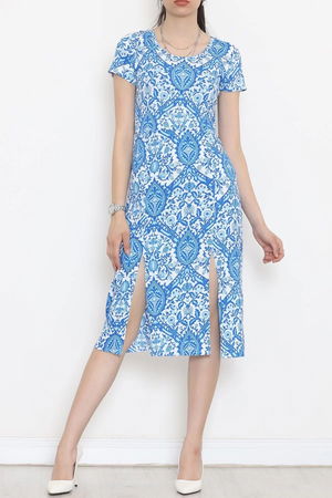 Crew Neck Floral Slit Dress Maviekru - 18327.555.