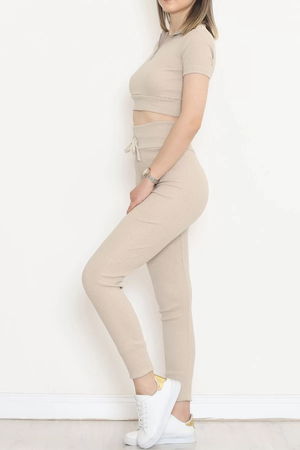 Camisole Zippered Short Sleeve Set Beige - 18517.1567.