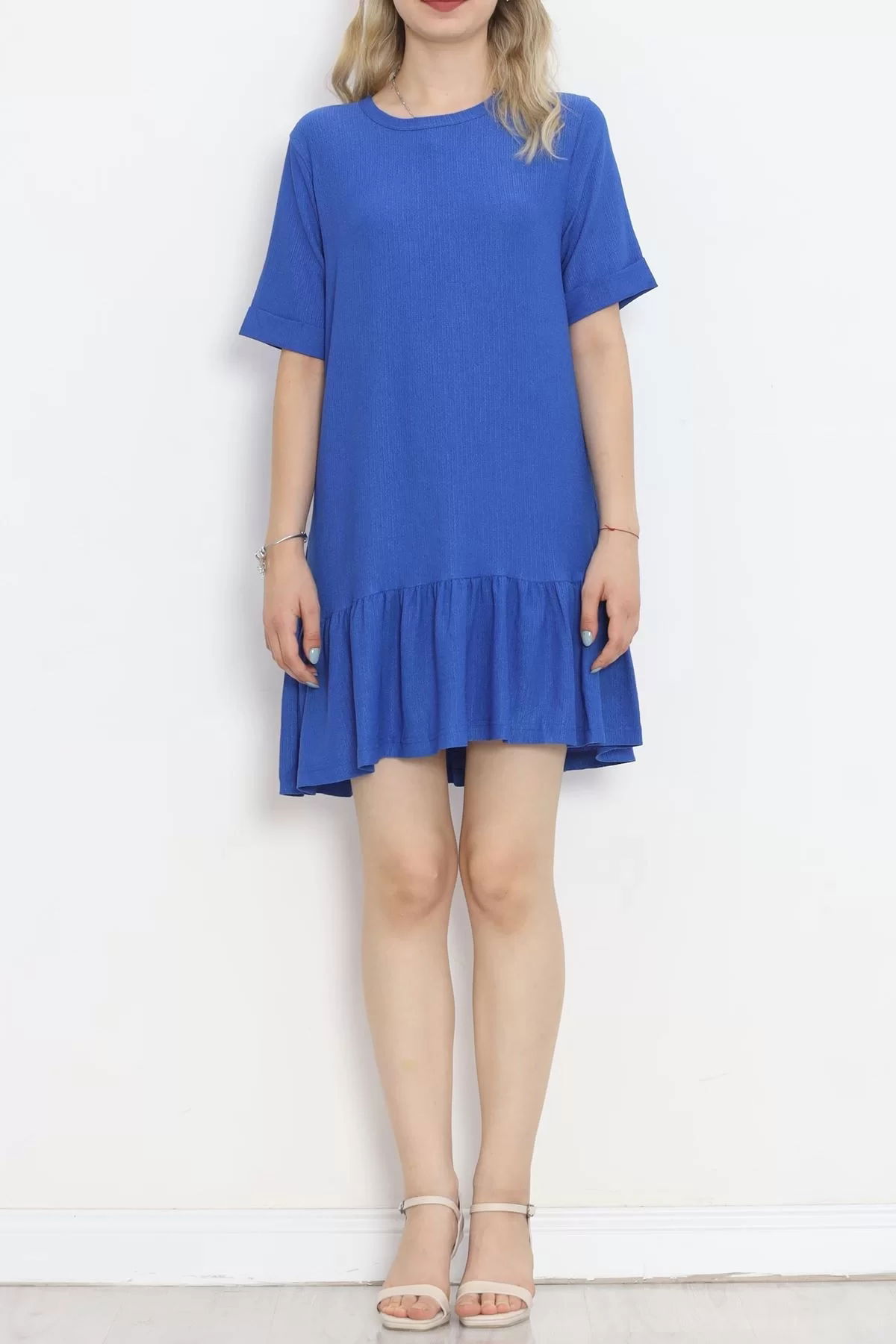 Short Sleeve Burümcük Dress Blue - 18877.1059.