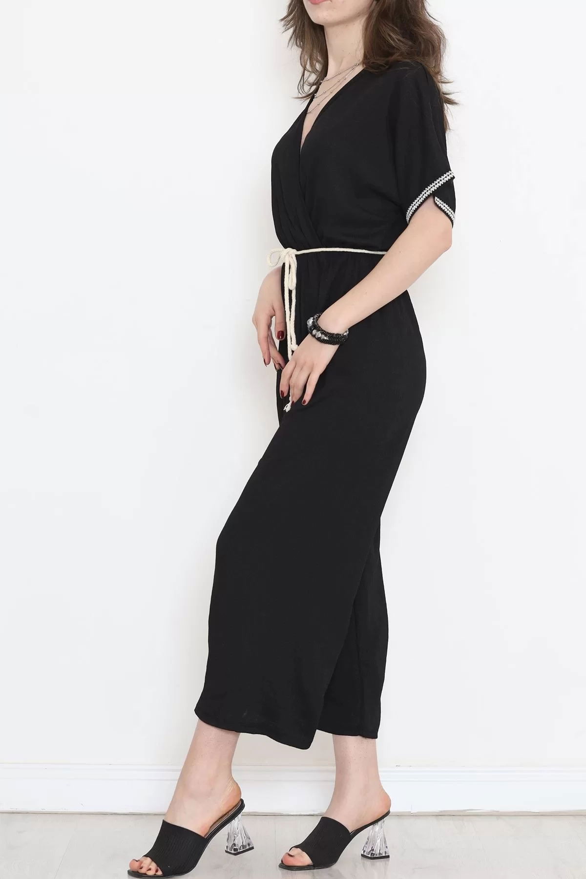 Knit Belt Burlap Jumpsuit Black - 10007.1567.