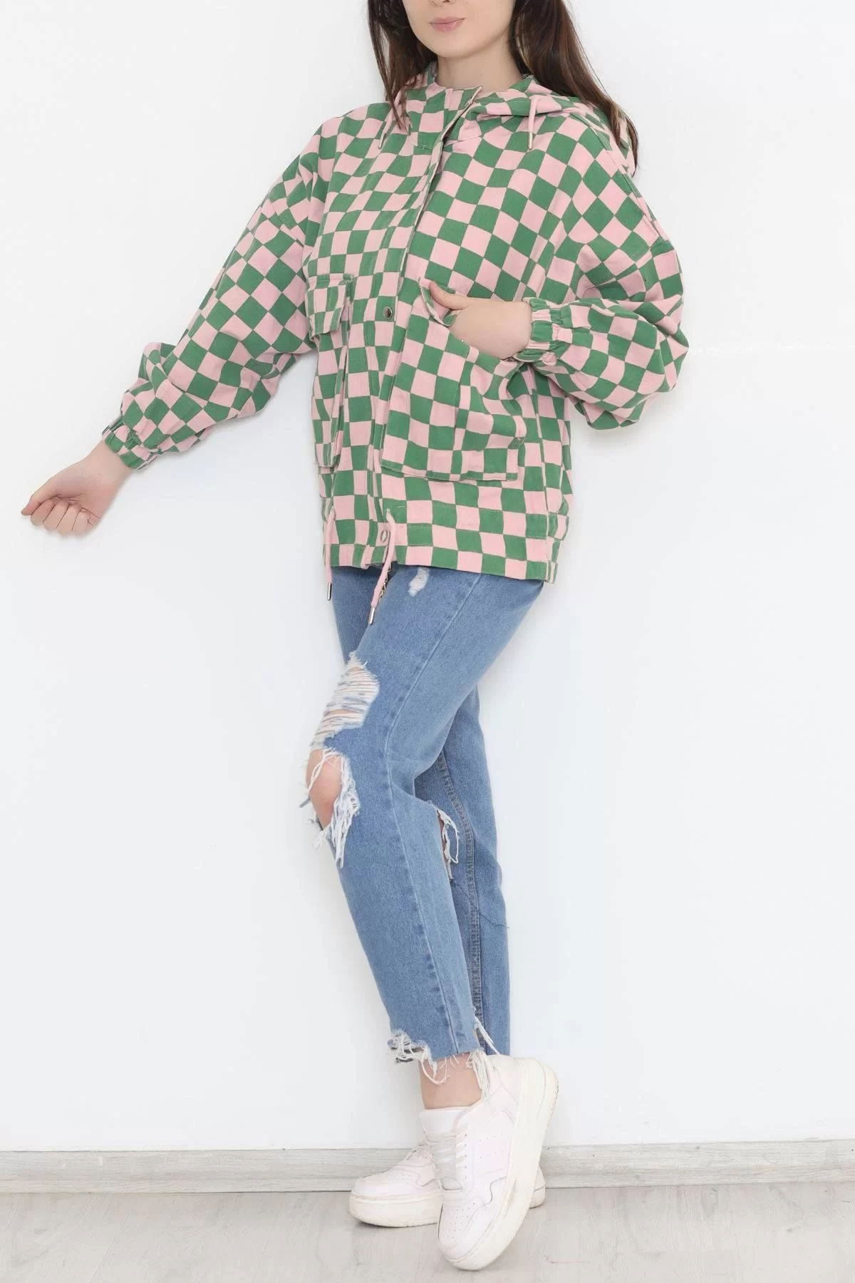 Patterned Oversize Jacket Pink Green - 2309.1367.