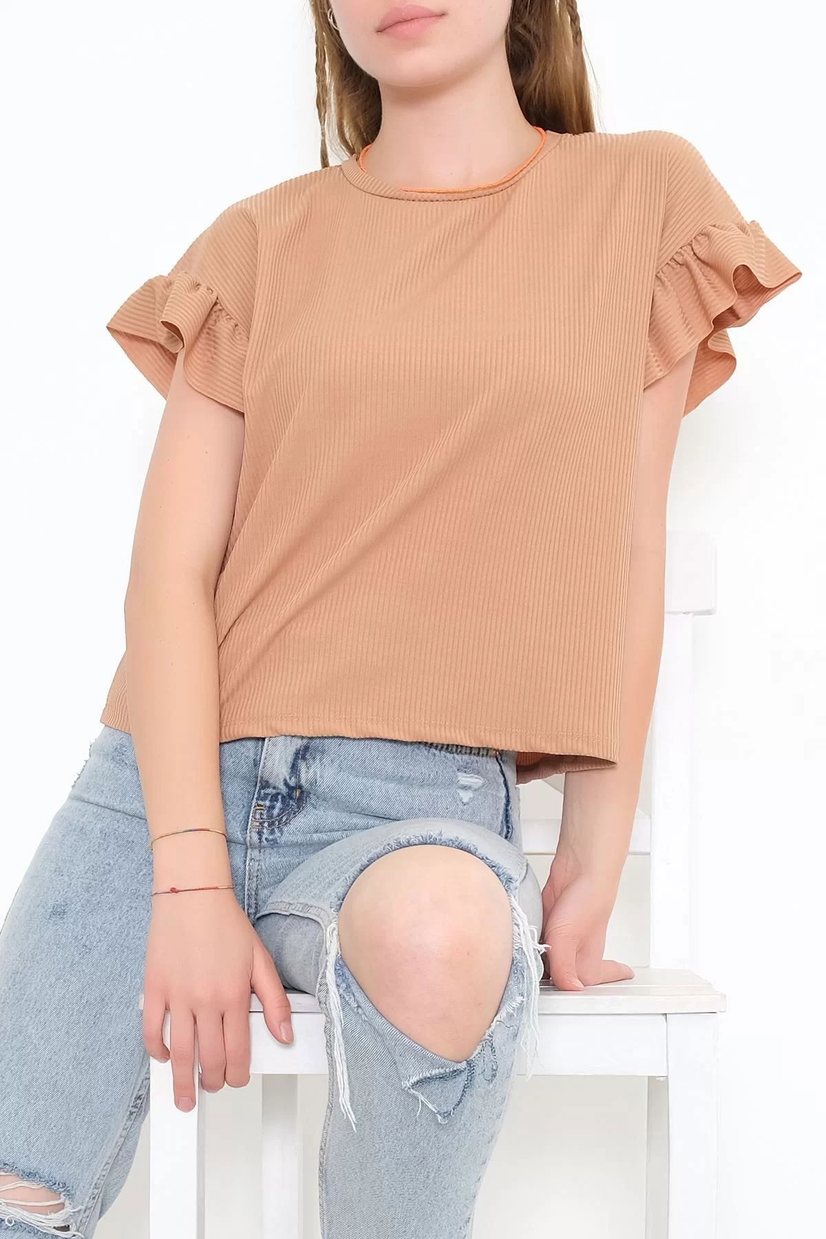 Sleeve Ruffled Camisole Blouse Coffee - 5042.1234.