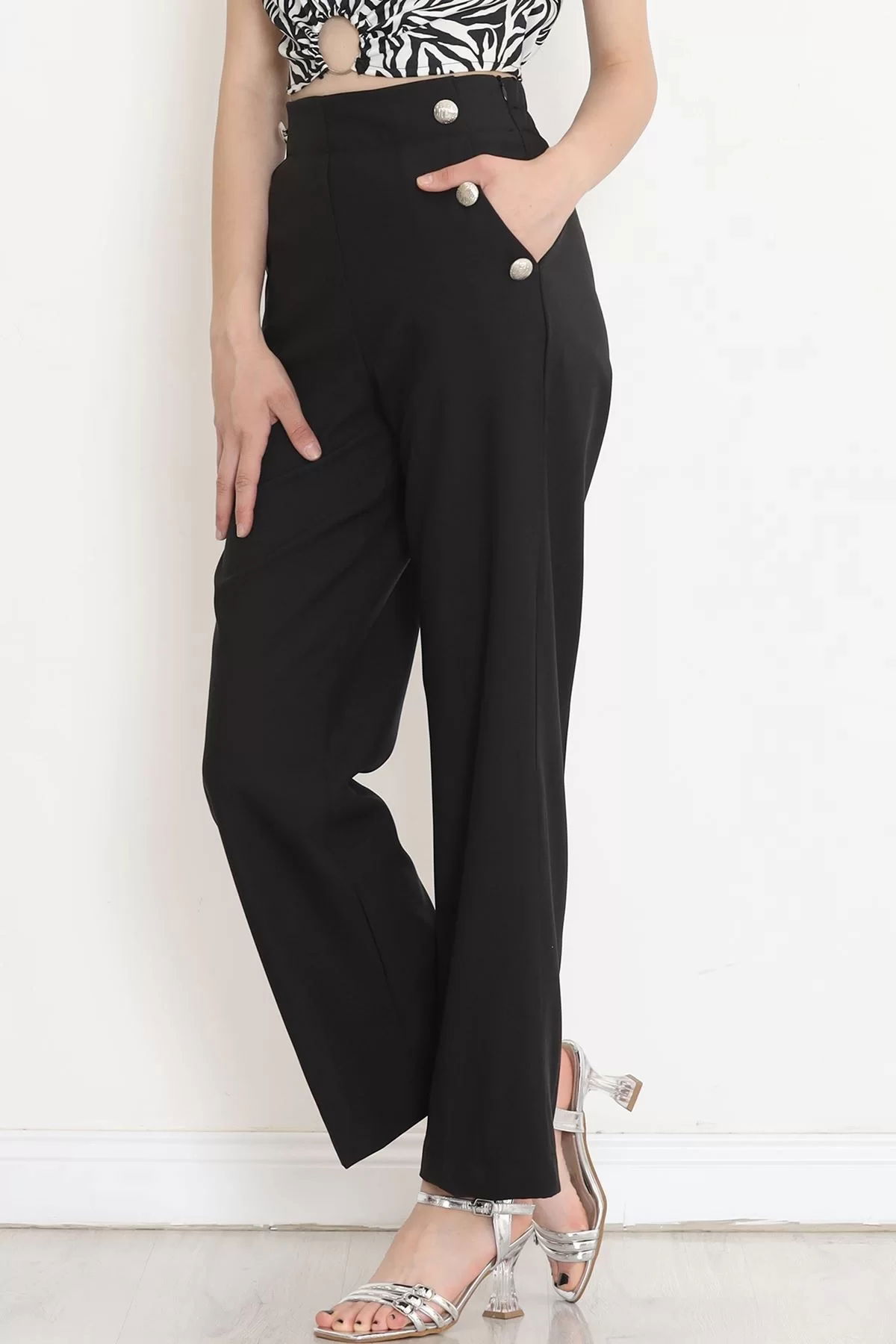 Button Detailed Palazzo Pants Black - 20742.683.