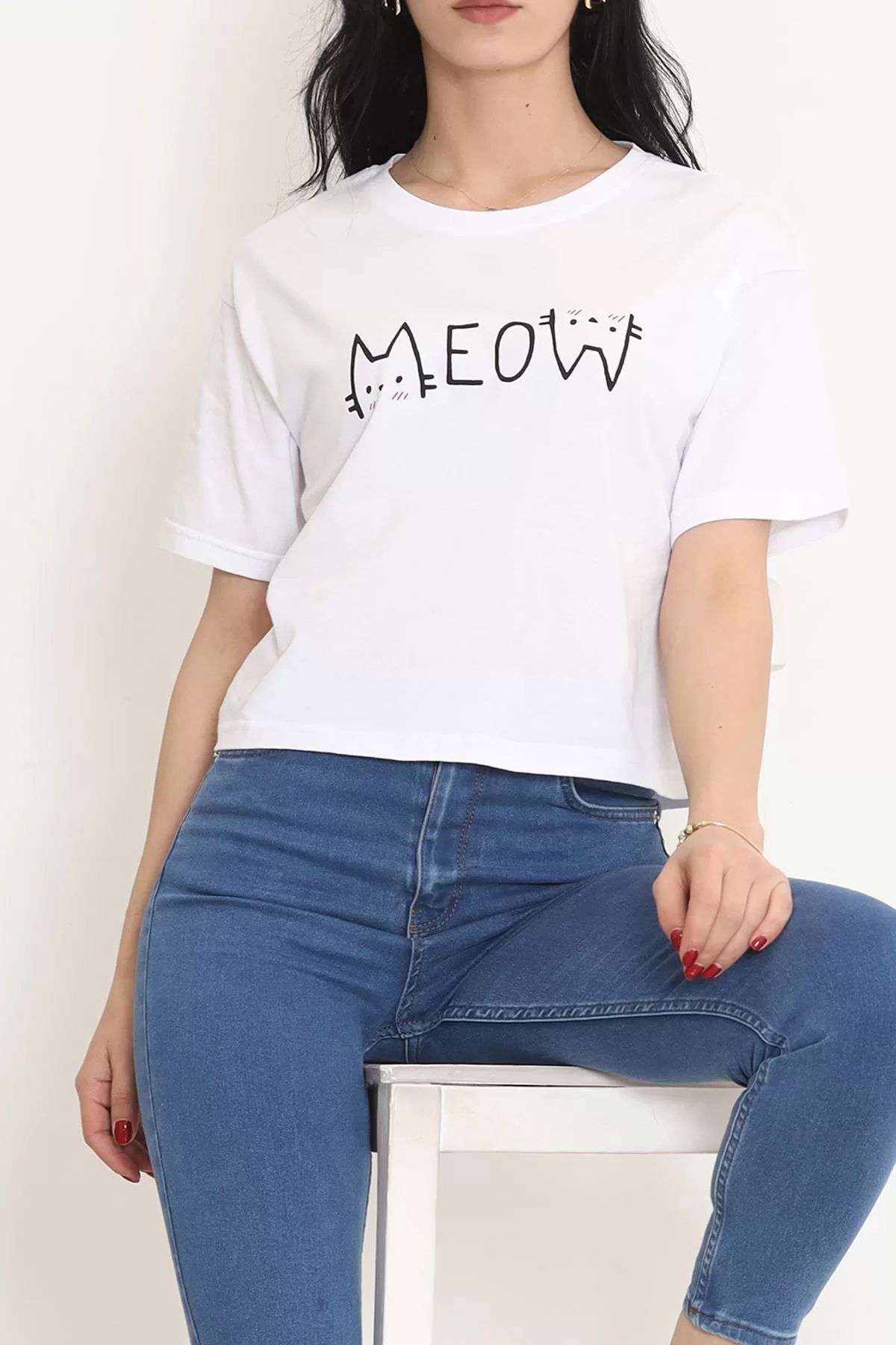 Printed Crop T-shirt White - 16475.1567.