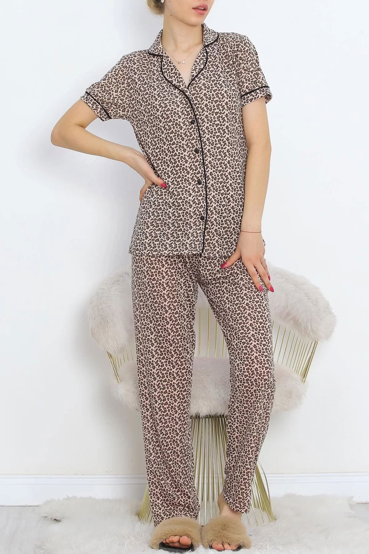 Polyviscose Interlock Short Sleeve Pajama Set Leopard - 927.1287.