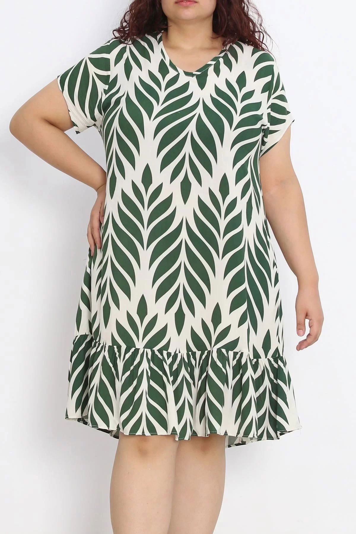 V Neck Ruffle Dress Green - 152394.701.