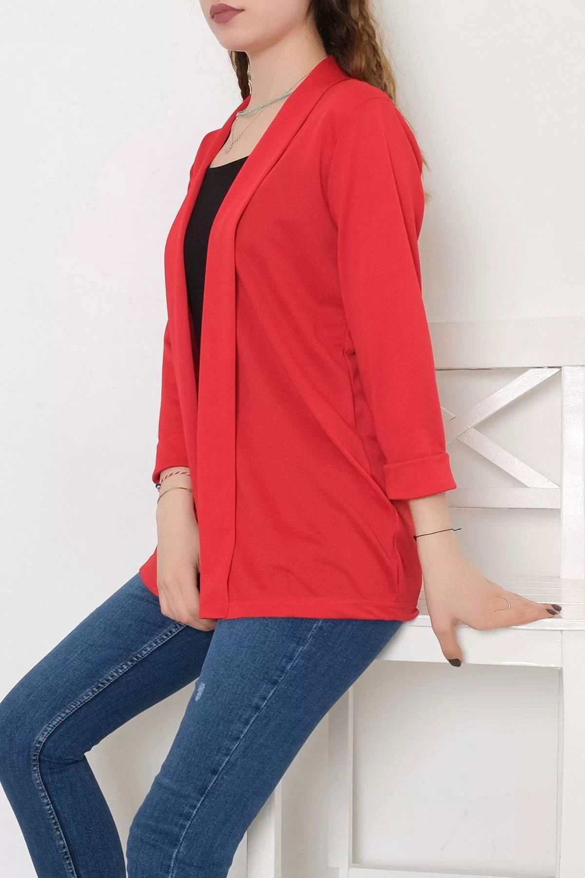 Knitted Crepe Jacket Red - 1185.1095.