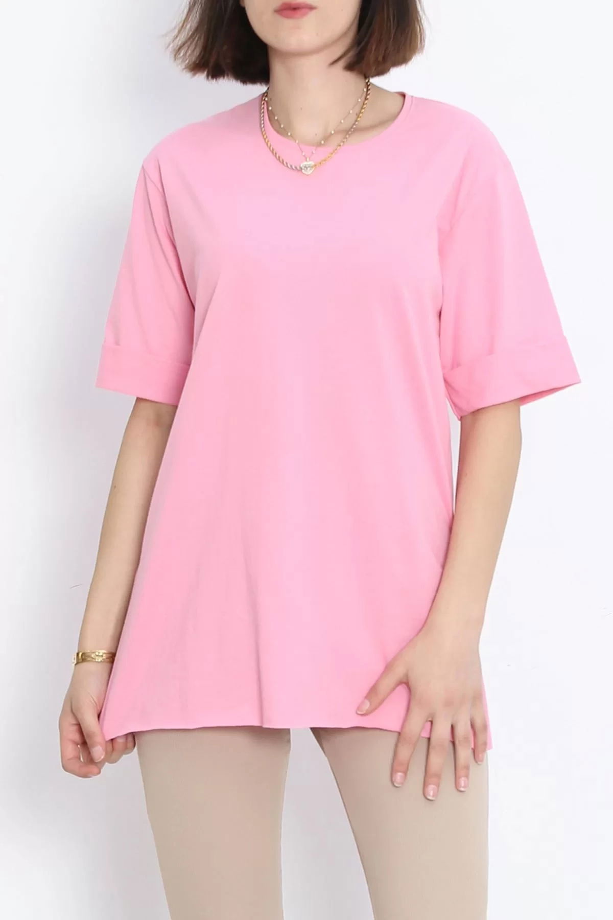 Plus Size Double Sleeve T-Shirt Pink - 15788.1778.