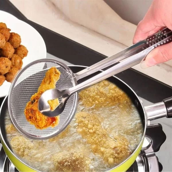 Tufeyo Multipurpose Stainless Metal Boiling and Frying Tongs with Strainer