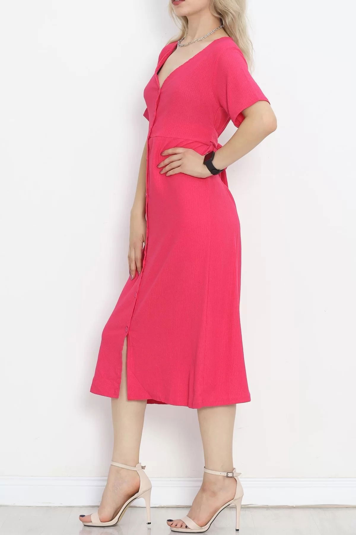 Button Front Dress Fuchsia - 12181.1254.