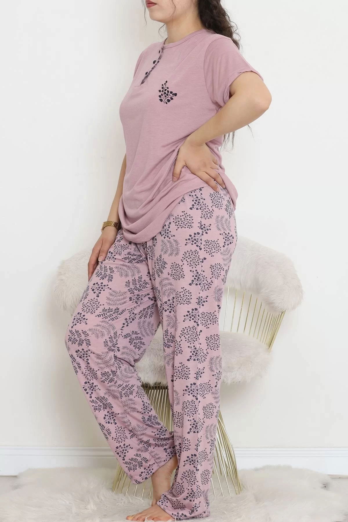 Battal Patlı Polyviscose Pajama Set Lacigül - 711.1287.