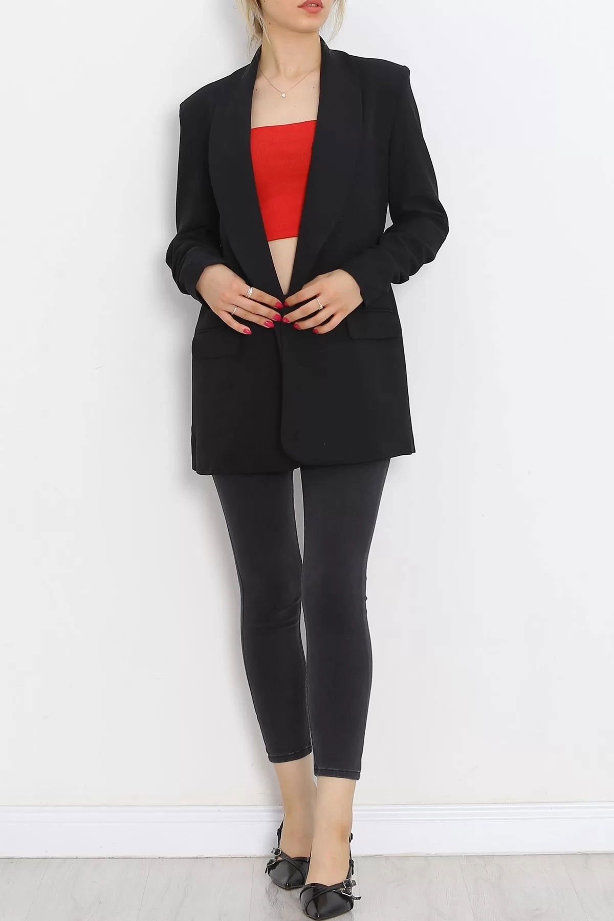 Blazer Jacket with Shirred Sleeve Black - 18927.1247.