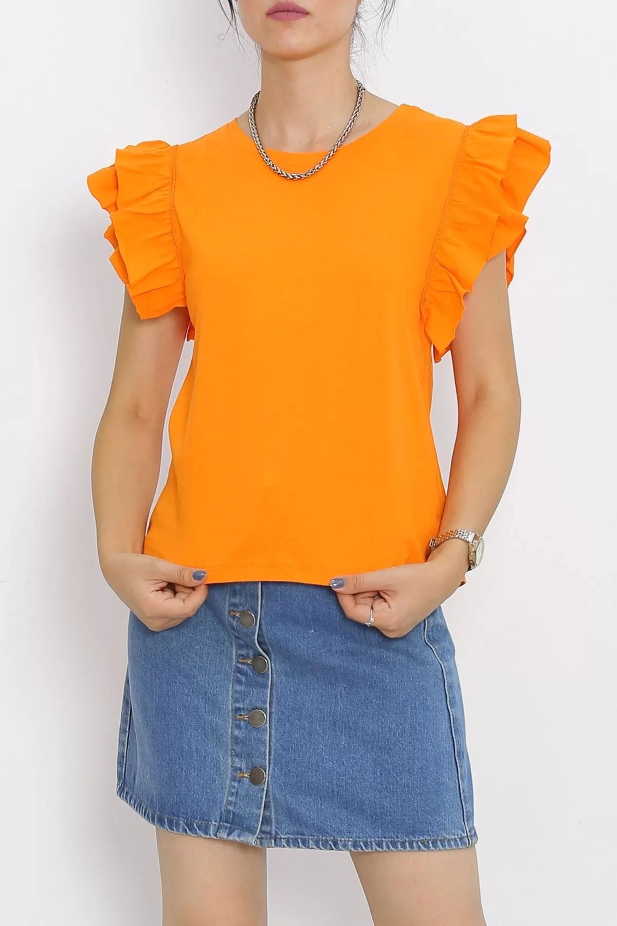 Ruffle Sleeve T-Shirt Orange - 15876.1567.