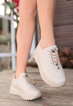 Romy Beige Skin Lace-Up Sneakers