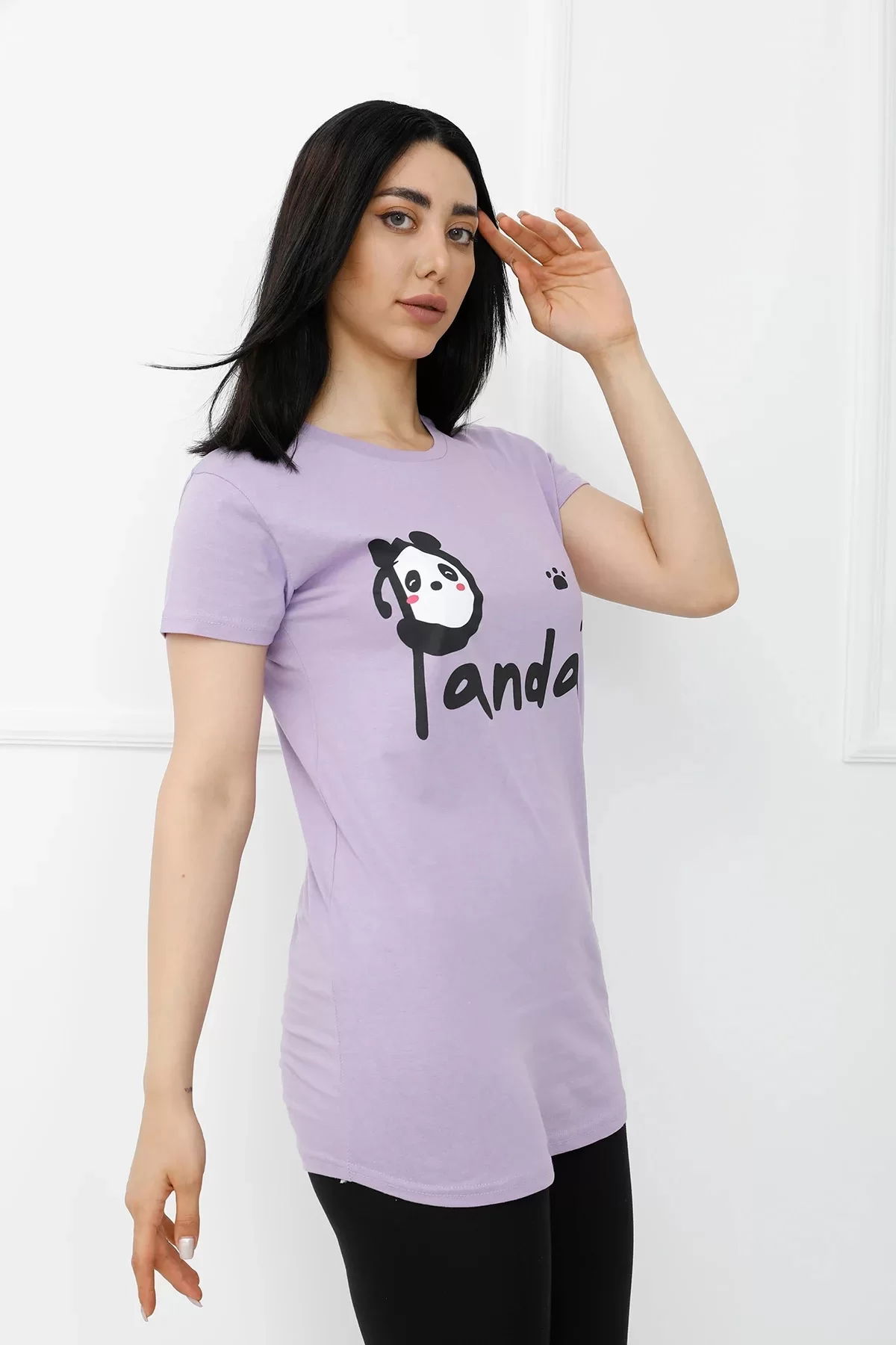 Panda Printed Tshirt Light Purple - 310.653