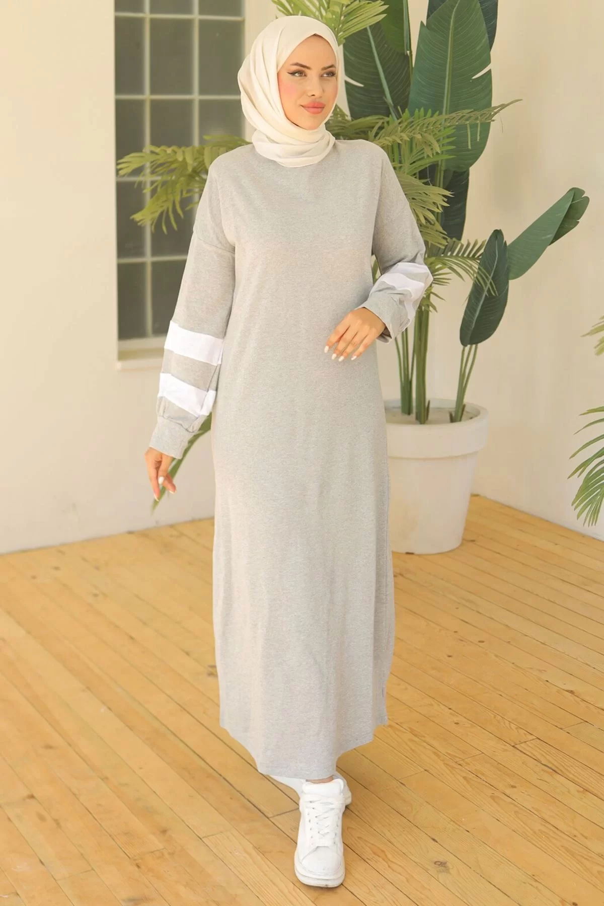 Two Thread Striped Balloon Sleeve Dress Gray - 20345.1778.