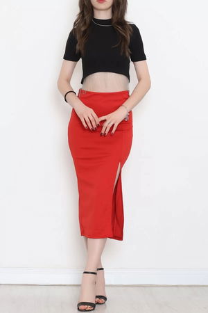 Skirt with slit Red - 12597.631.