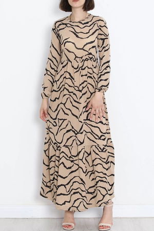 Patterned Lycra Knitted Dress Mink - 20390.1778.