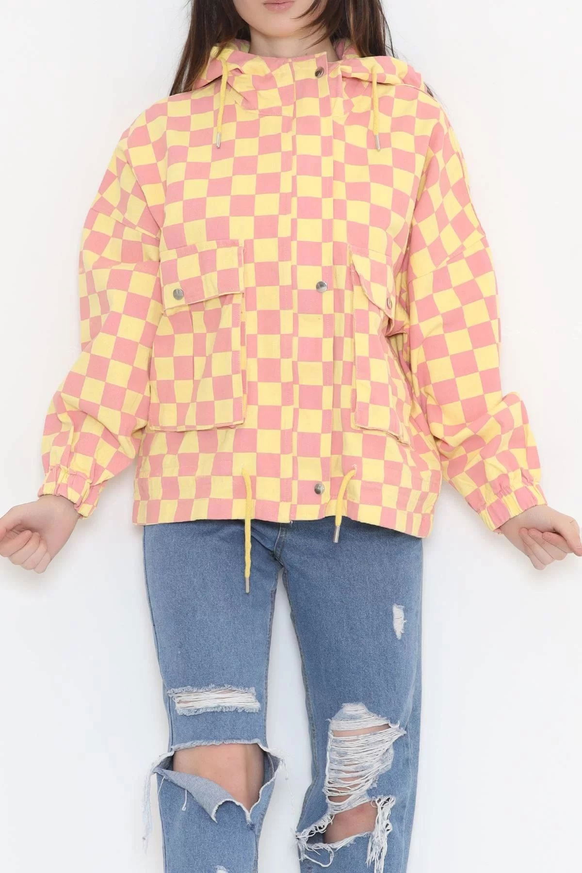 Patterned Oversize Jacket Fuchsia Yellow - 2309.1367.