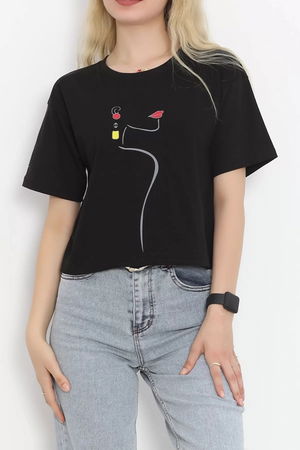 Printed Crop T-shirt Black - 16486.1567.