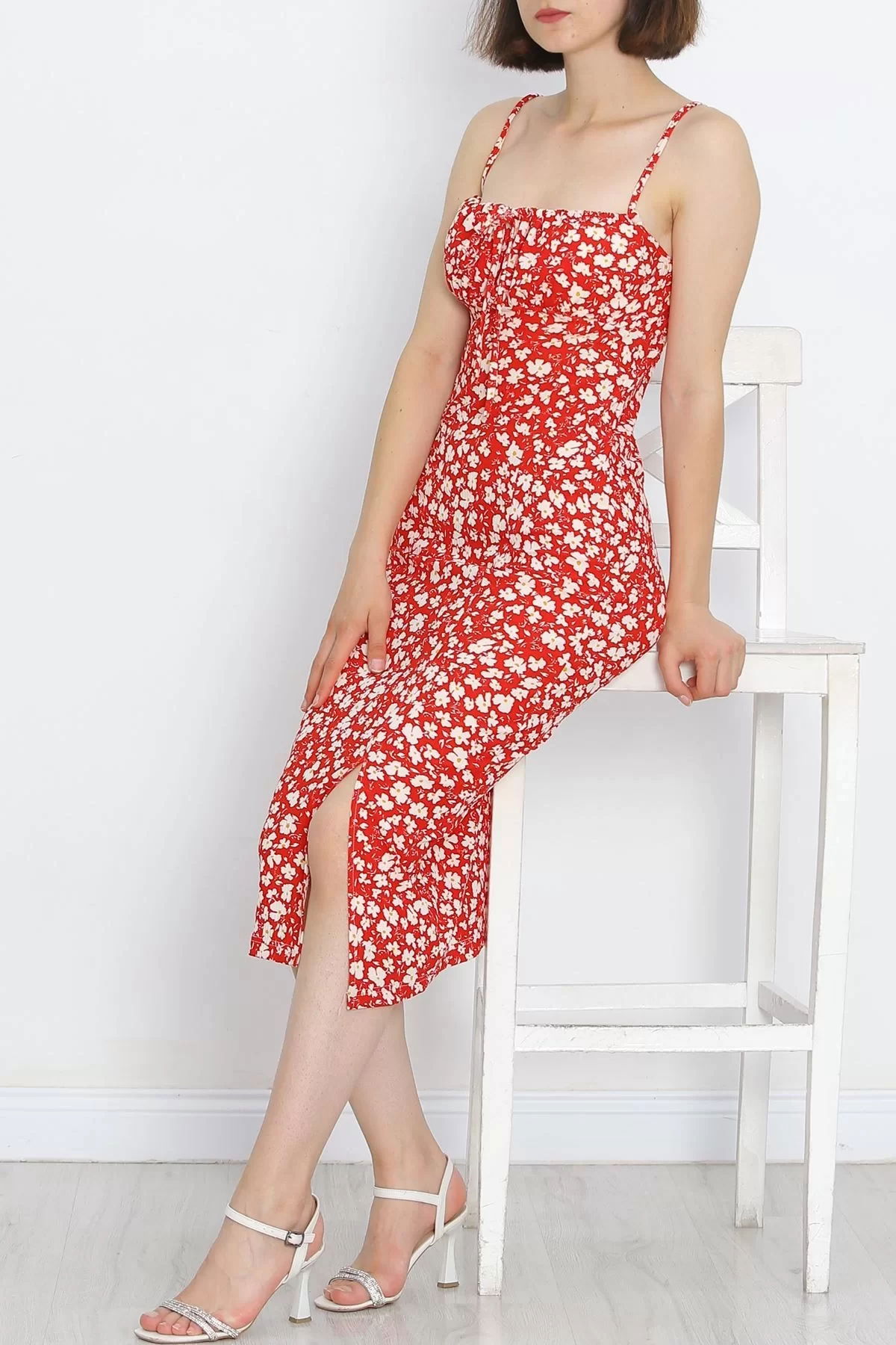 Strappy Patterned Dress Floral Red - 650.1247.