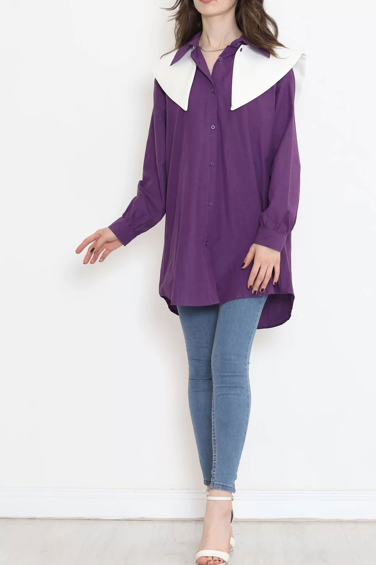 Wide Collar Poplin Shirt Purple - 16718.255.