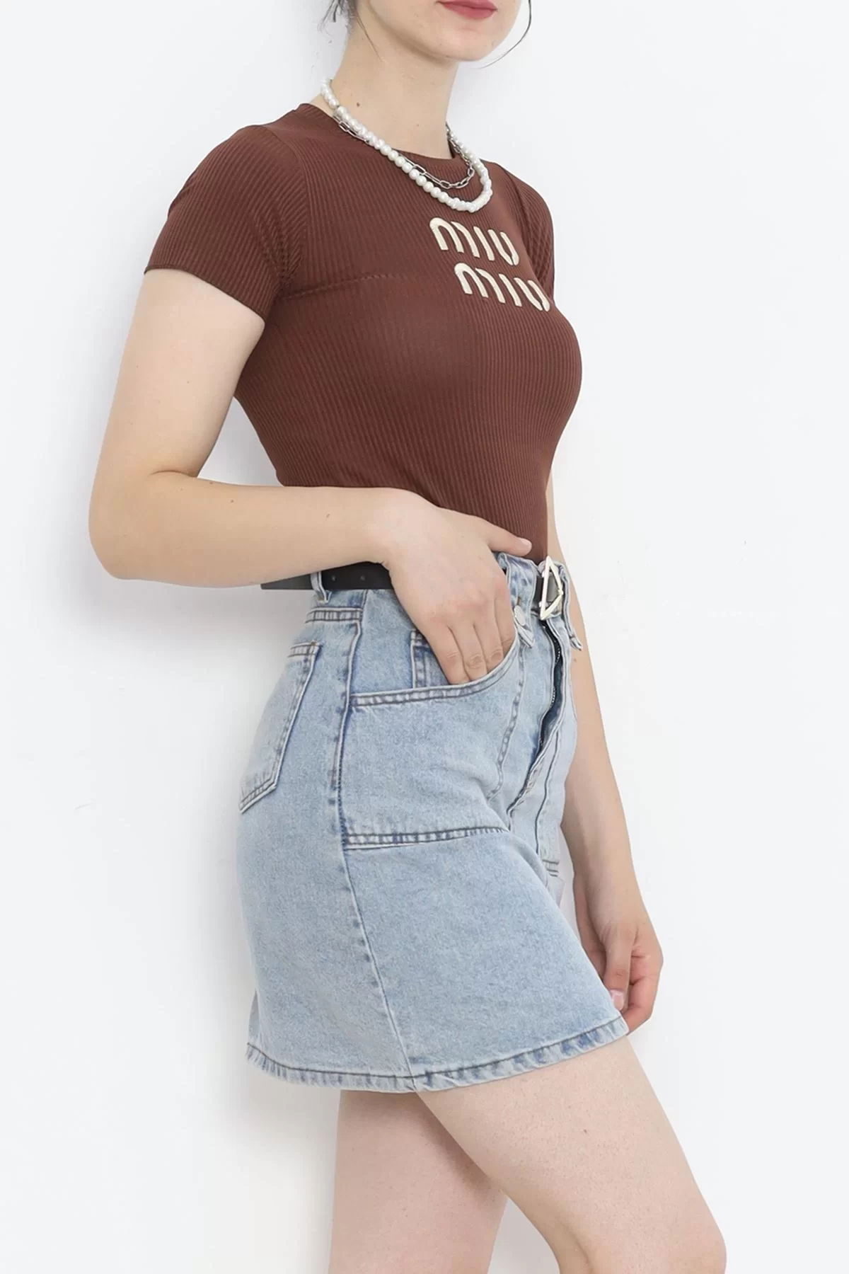 Embroidered Crop T-shirt Coffee - 18886.1247.