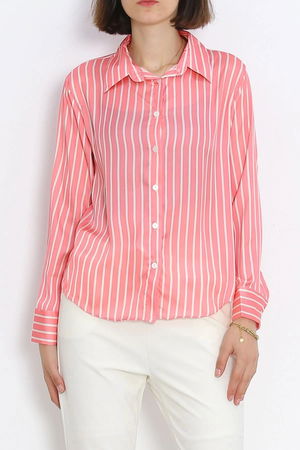 Striped Satin Shirt Pink-White - 18889.1247.