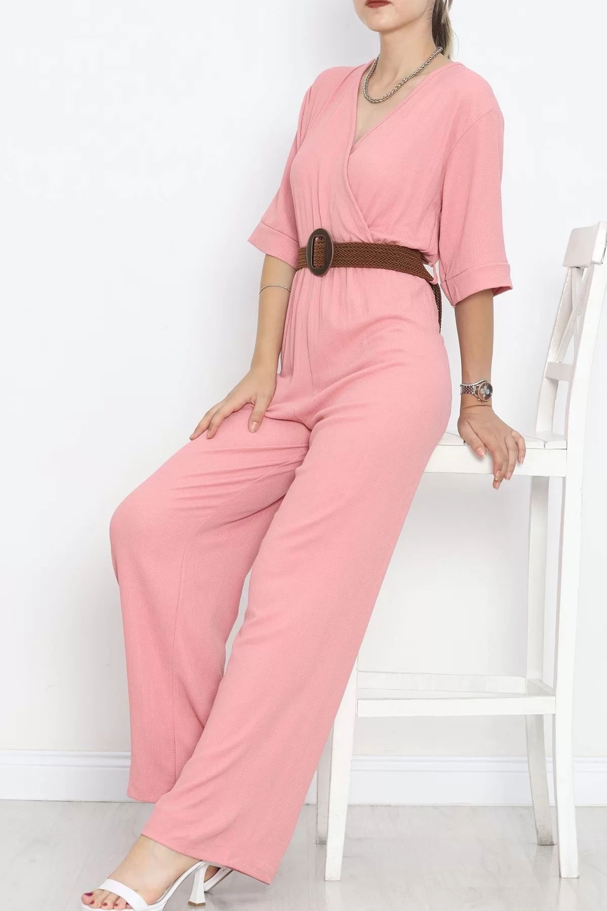 Wicker Belted Burümcük Jumpsuit Rose Currant - 10010.1567.